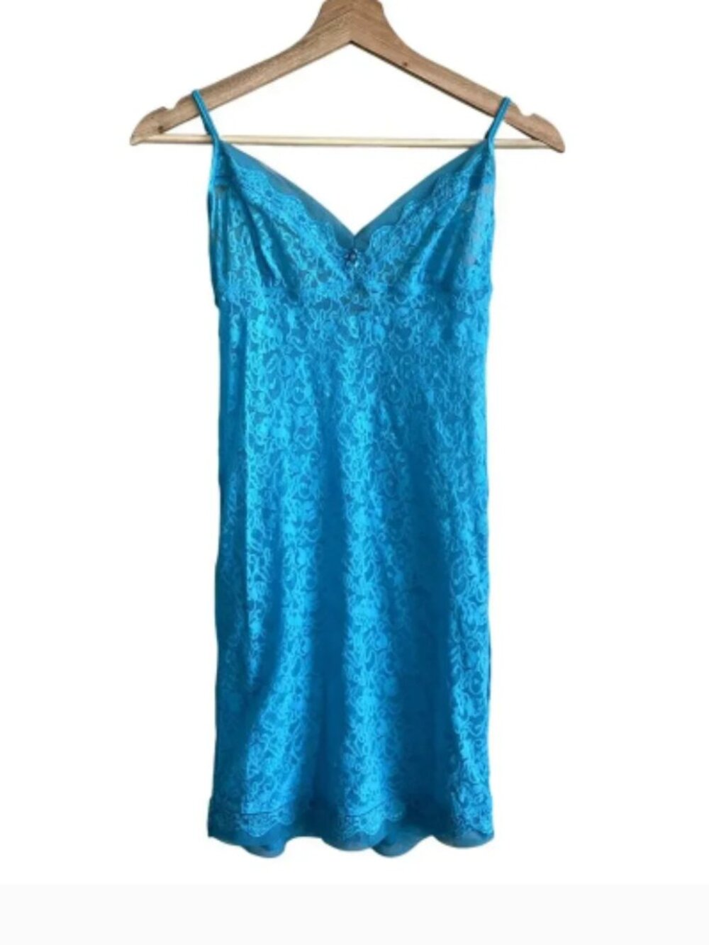 Victoria's Secret teal blue slip dress sheer lace women's size large